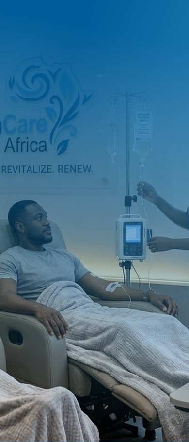Male patient receiving IV drip treatment